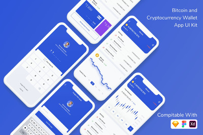 比特币和加密货币钱包应用程序APP UI KITS-Adobe XD，Figma，SKETCH