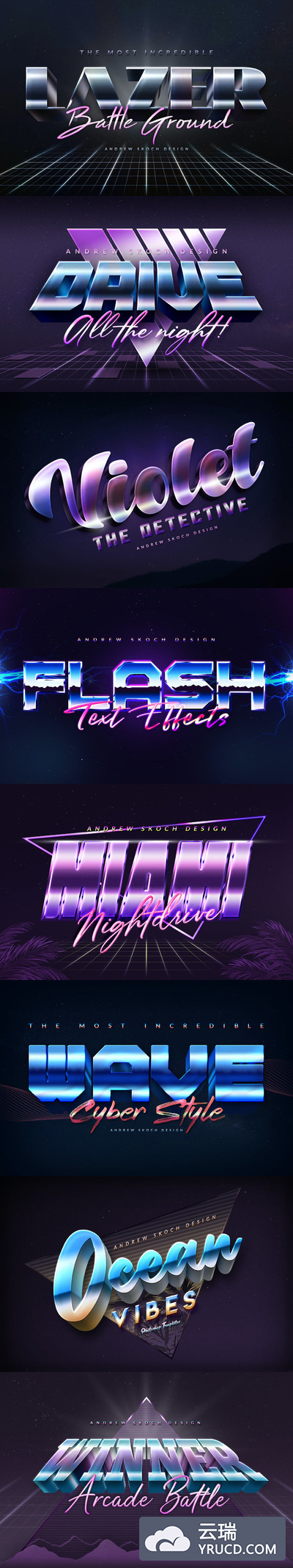 80年代风格的酷炫PS字体样式下载（PSD）