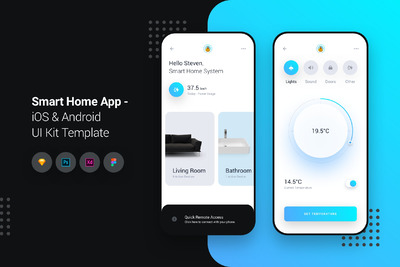 简洁优雅的物联网智能居家 App UI Kit [PSD,SKETCH,XD,FIG]