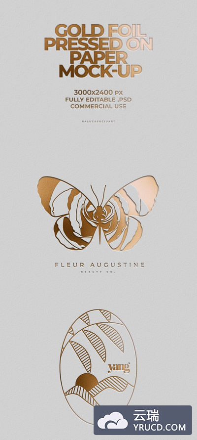 带有金箔效果的压制纸Logo徽标设计样机