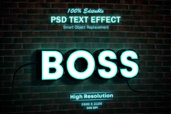 复古霓虹灯Logo标志3D文字效果模板