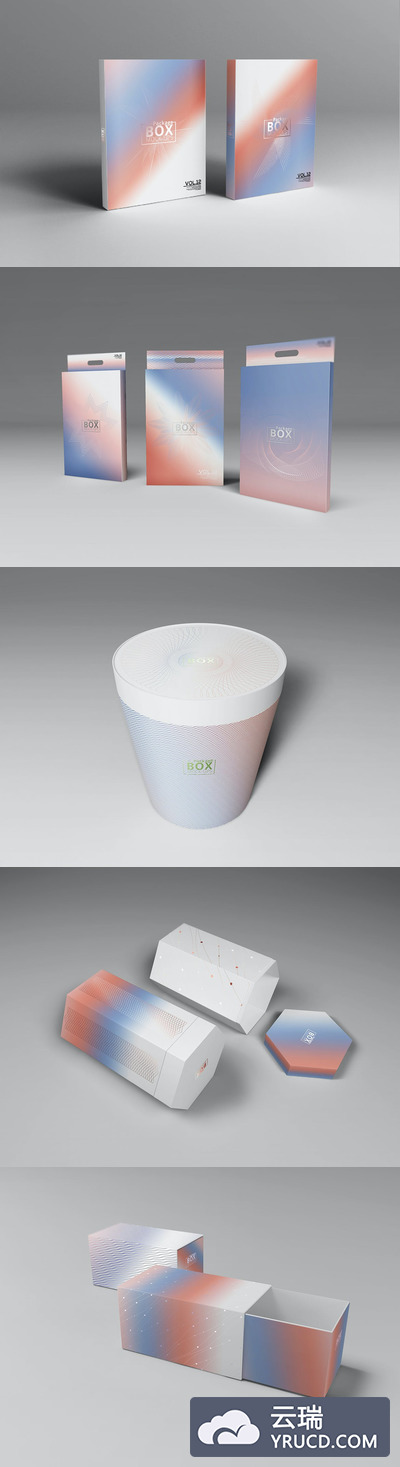 Mockups | 长方体六边体圆柱体多种多样立方体包装盒高级品牌模型样机
