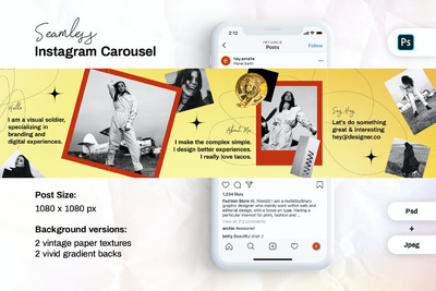 Instagram | 复古纸张纹理渐变背景时尚撞色黄色红色无缝轮播帖子模板