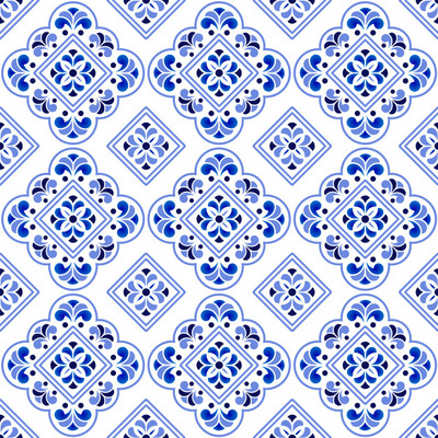 蓝白装饰的瓷砖图案背景[EPS]