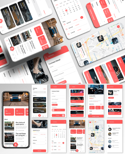 时尚高端简约好用的高品质汽车预定租车打车软件APP UI KITS-SKETCH，SVG，XD，FIGMA
