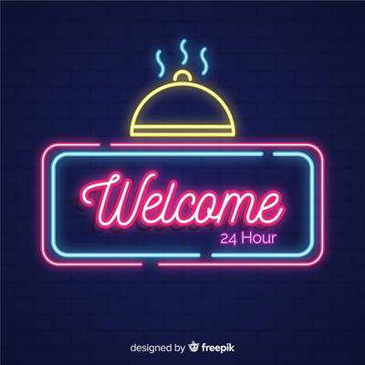 有趣的现代霓虹灯风格的欢迎标志样式