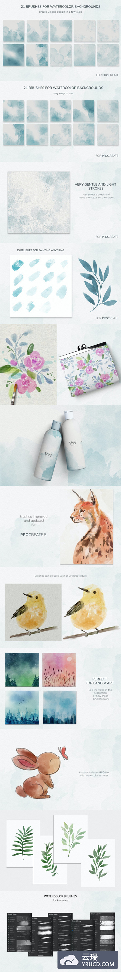 Procreate专用优雅的初夏水彩画笔套装for iPad（brushset）