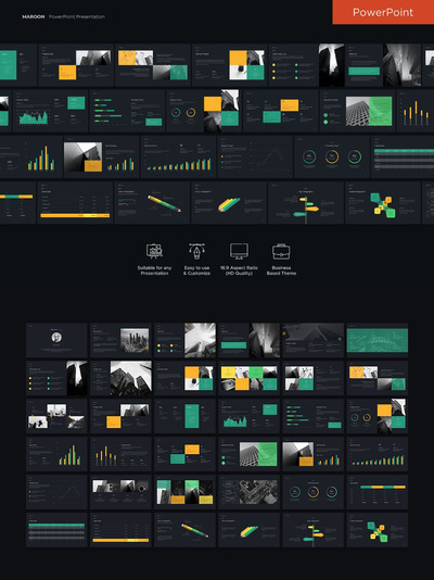 时尚高端专业的高品质深色配色大数据powerpoint幻灯片演示模板（pptx）