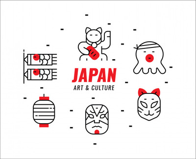 日本艺术文化细线设计元素