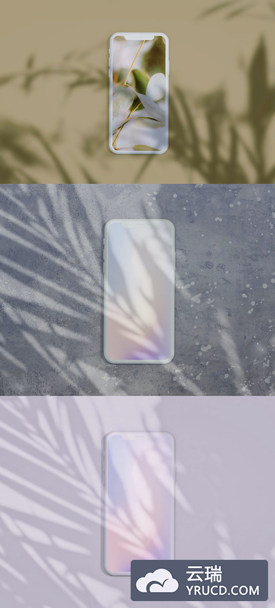 具有多个阴影叠加层的iPhone APP UI样机展示模型mockups