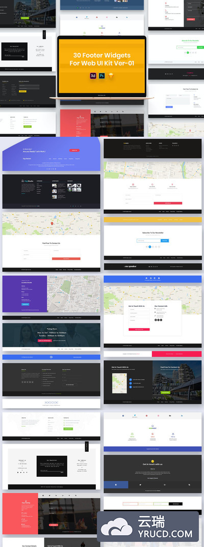 专业的30个页脚小部件WEB UI KITS-PSD，SKETCH，XD