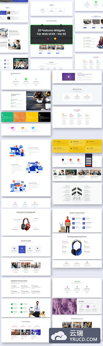25个功能小部件WEB UI KITS-PSD，SKETCH，XD