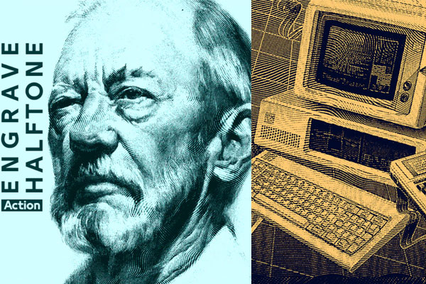 复古半色调雕刻照片效果ps动作下载