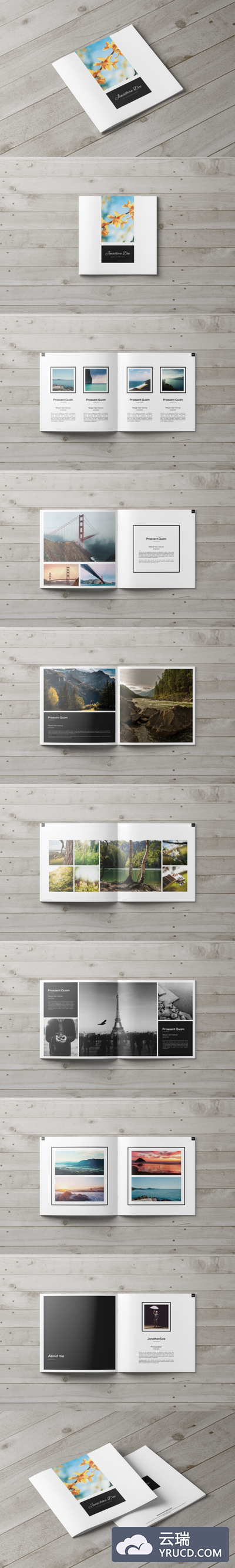 简约风格方形作品集宣传册设计模板