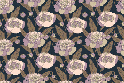 艺术牡丹花卉无缝图案[EPS]