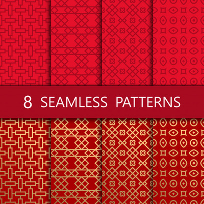 一套金色的中式无缝图案背景