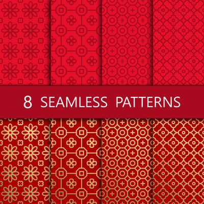 一套金色的中式无缝图案背景[EPS]