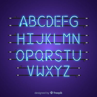 蓝色的霓虹灯字母表样式
