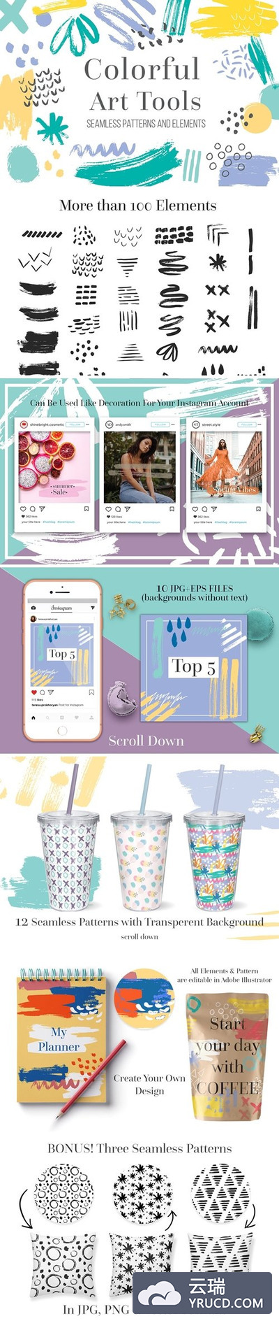 丰富多彩的艺术抽象形状和图案素材