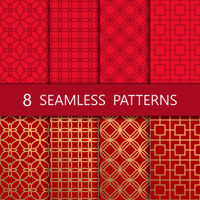 经典金色中式无缝图案红色背景[EPS]