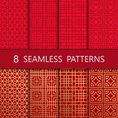 经典中式金色无缝纹理图案背景[EPS]