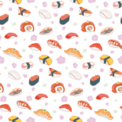 手绘寿司无缝图案背景[EPS]