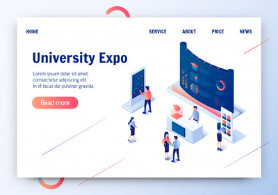 创意大学博览3D等距矢量插画网页模板