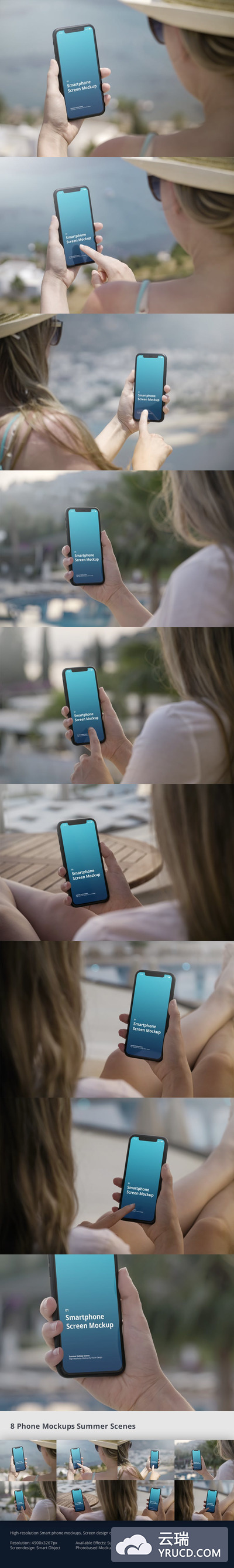 夏季场景的手持手机样机（PSD）