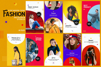 流行现代主题-时尚Instagram故事社交媒体banner海报设计模板集合-AI