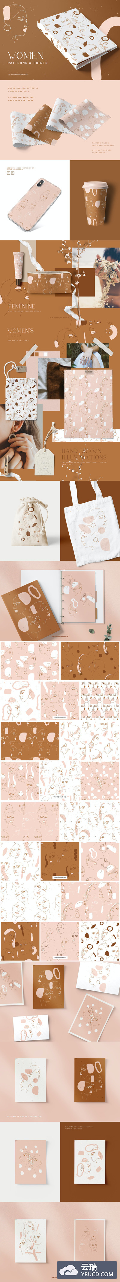 女性图案和插图印刷背景底纹纹理大集合-AI，EPS，JPG，PNG