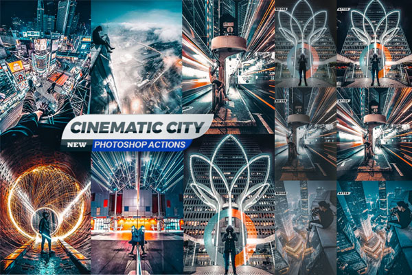 蓝绿&橙色调城市夜景照片处理ps调色动作下载