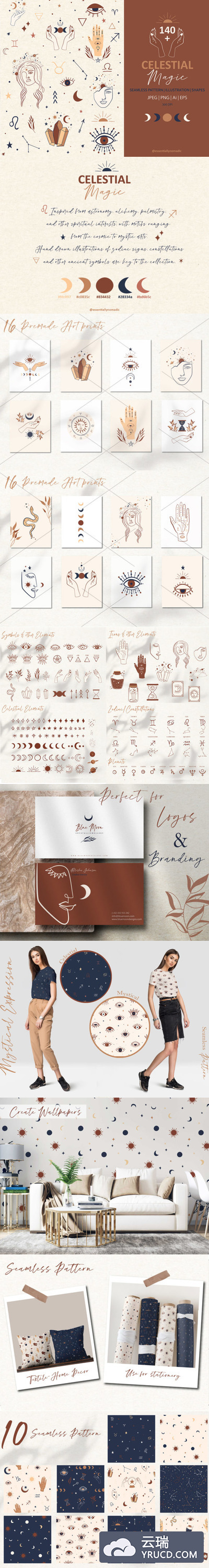 神秘元素主题收藏图案和剪贴画素材集