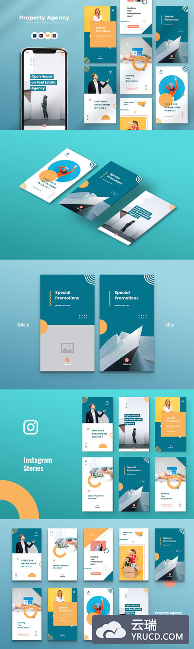 时尚高端简约清新新孟菲斯房地产海报banner设计模板-FIG，PSD，SKETCH，XD