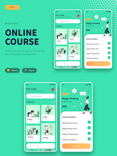 时尚高端简约清新在线学习线上教学APP UIKITS-FIGMA&SKETCH