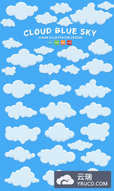 可爱清新矢量蓝天白云插画集合-AI，EPS，PDF，PNG
