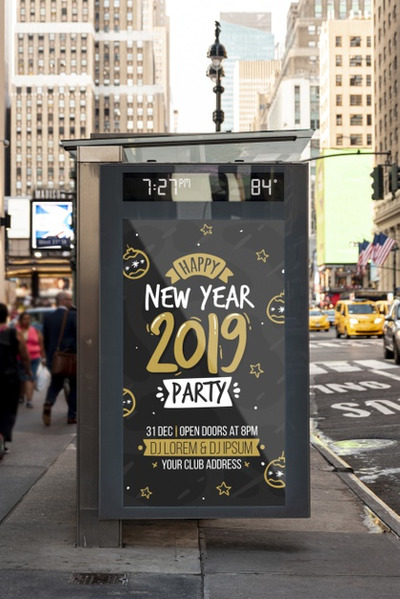 公共汽车站的广告牌样机[PSD]