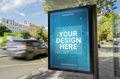 公共汽车站的广告牌模型[PSD]