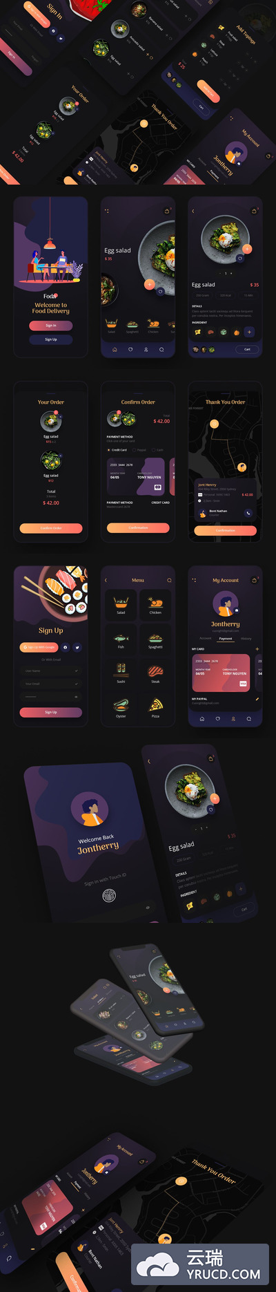 美食配送移动应用UX，用户APP UI模板（XD,PSD）