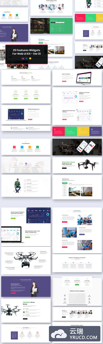 25个功能小部件Web UI Kit Ver-PSD，SKETCH，XD