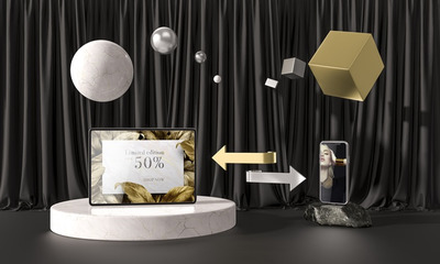 大理石平板电脑和手机展示样机[PSD]