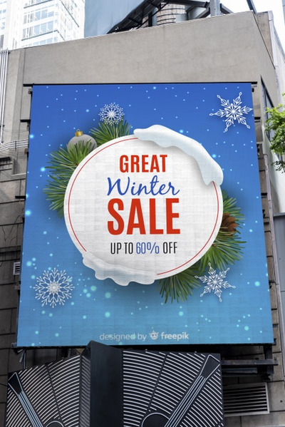 户外冬季特卖广告牌样机[PSD]