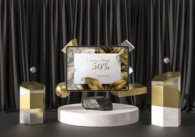 3D平板电脑几何形状场景样机[PSD]