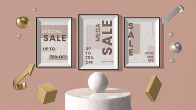 挂在墙上的3D框架展示样机[PSD]