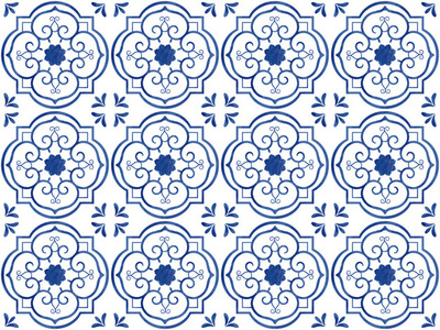 青花瓷花卉无缝图案背景[EPS]