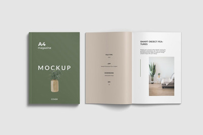 打开的画册杂志设计展示样机（PSD）