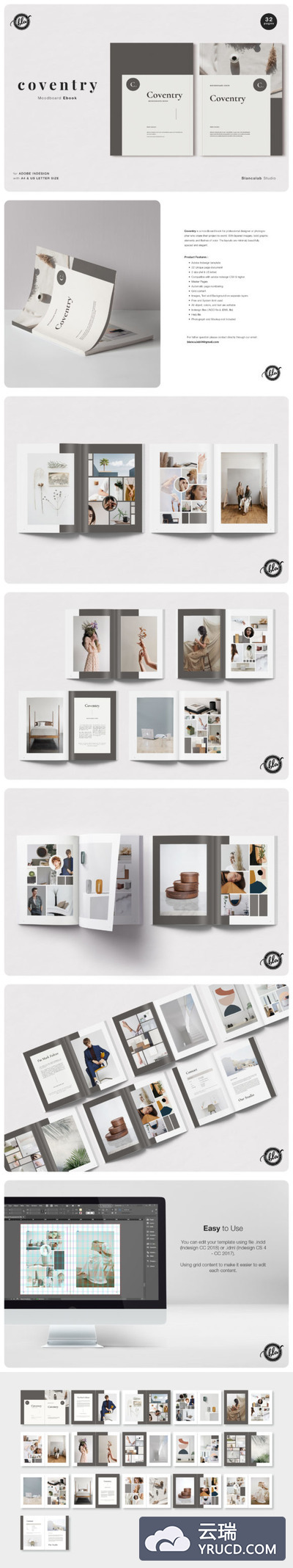 极简主义的情绪板电子杂志图册INDD设计模板