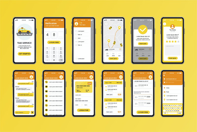 打车服务APP UI KIT模板下载（AI,EPS,JPG,PNG,PDF,SVG,XD）