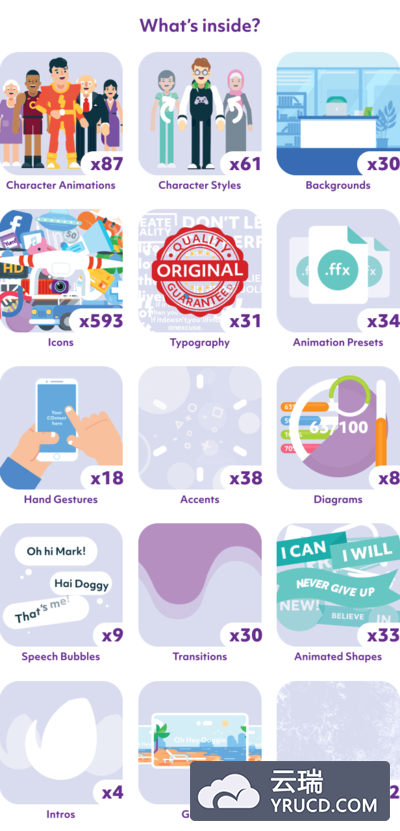 扁平设计卡通角色解释器动画ae视频工具包