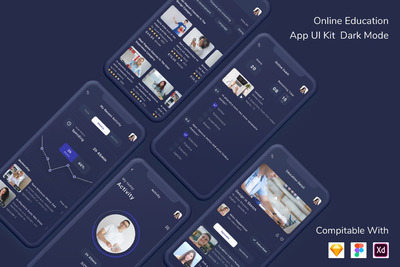 专业的在线教育线上课程手机应用程序APP UI KITS-FIG、sketch、XD