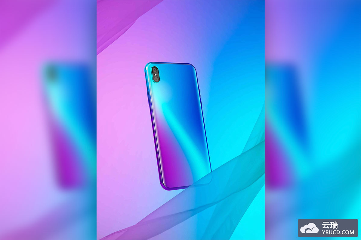 柔和丝带渐变色背景手机产品海报psd模板